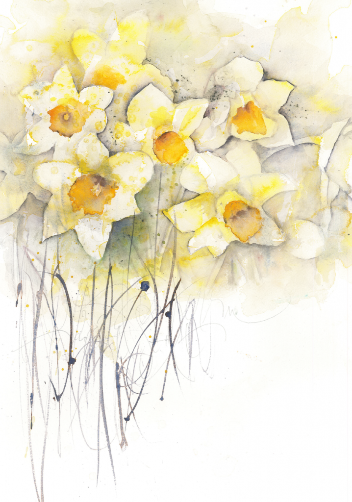 Merle Neumann Narzissen Blumenaquarell - 33 x 45 cm